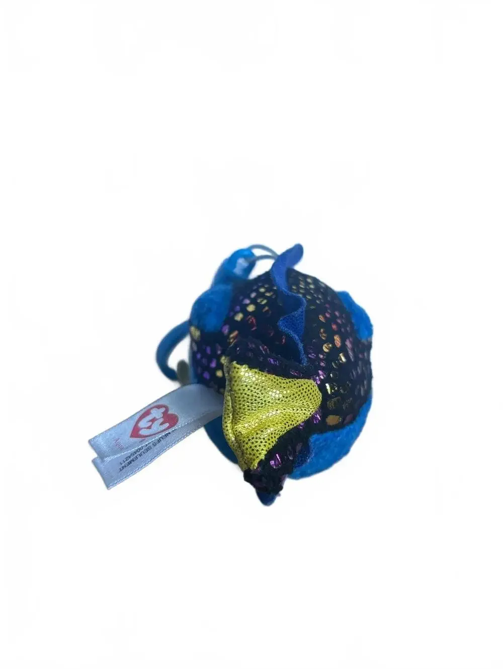 Ty Aqua Blue Fish Keychain Key Clip 4” Mini Plush Glitter Eyes Shiny Skin